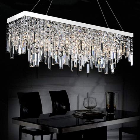Rectangular Crystal Chandelier With Linear Design Dining Room