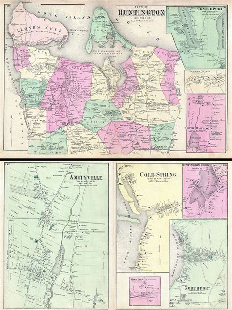 1873 Beers Map Of Huntington And Amityville Long Island New York