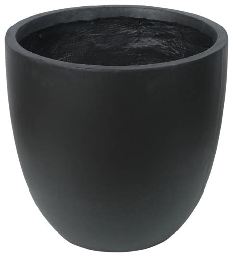 Round Black Finish Planter Large Contemporary Outdoor Pots And