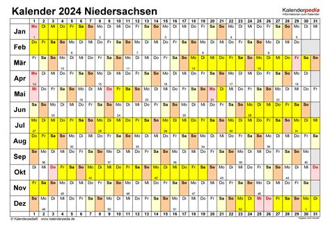 Kalender 2024 Niedersachsen Ferien Feiertage Excel Vorlagen