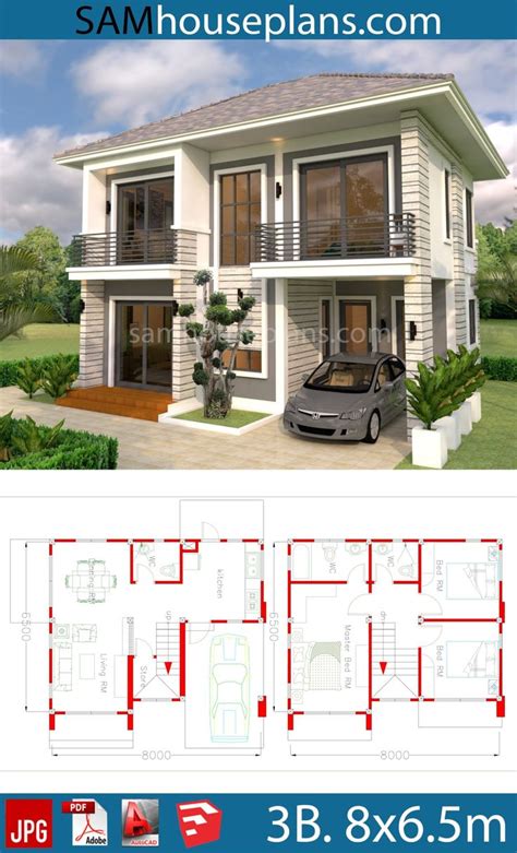 House Plans 8x65m With 3 Bedrooms Sam House Plans Two Story House