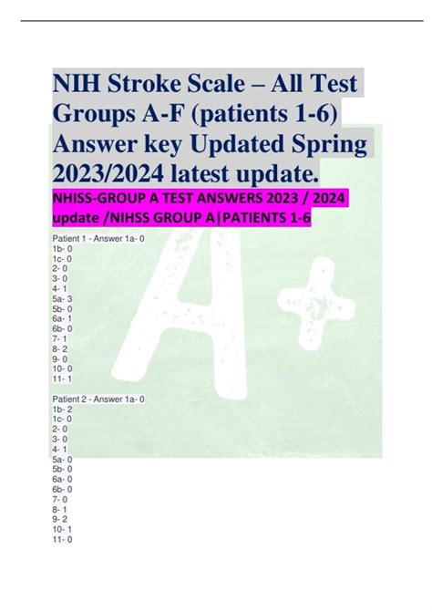 Nih Stroke Scale All Test Groups A F Patients 1 6 Answer Key