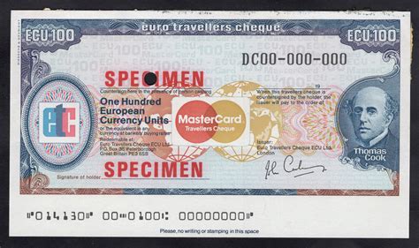 We use cookies to improve your website experience and provide more personalized services to you, both on this website and through. EUROPE 100 Euro THOMAS COOK MASTER CARD Specimen Travellers Cheque -- Antique Price Guide ...