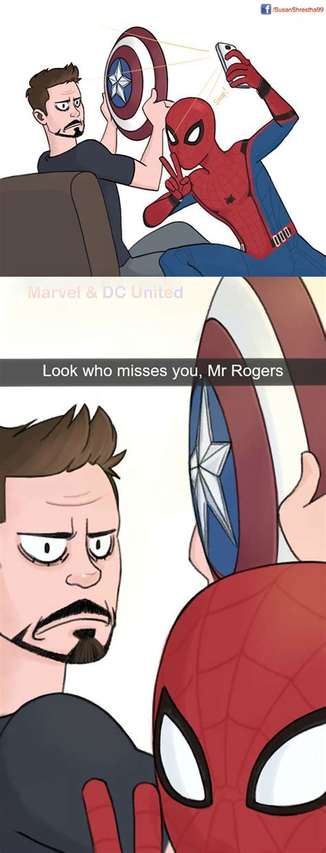 Look Who Misses You Mrrogers Tony Stark Ironman Peter Benjamin Parker