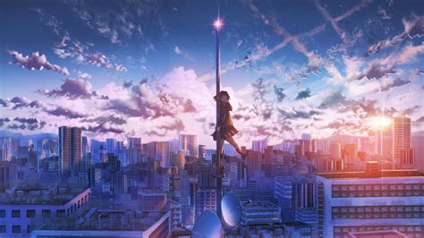 2048x1152 Anime Girl City Building Height 4k Wallpaper2048x1152