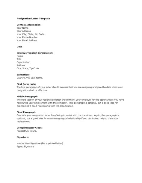 Resignation Letter Template Word Microsoft Free Word Template