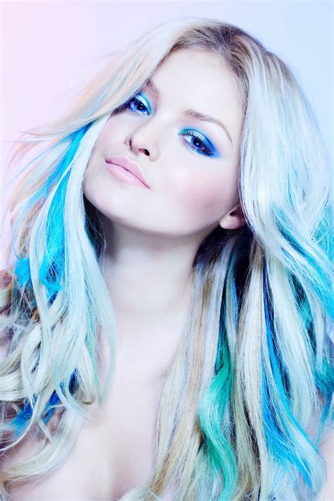 Barbie doll blonde hair with pink streaks and blue eyes. Hair Streaks: 16 Updated Ways to Wear This Trend