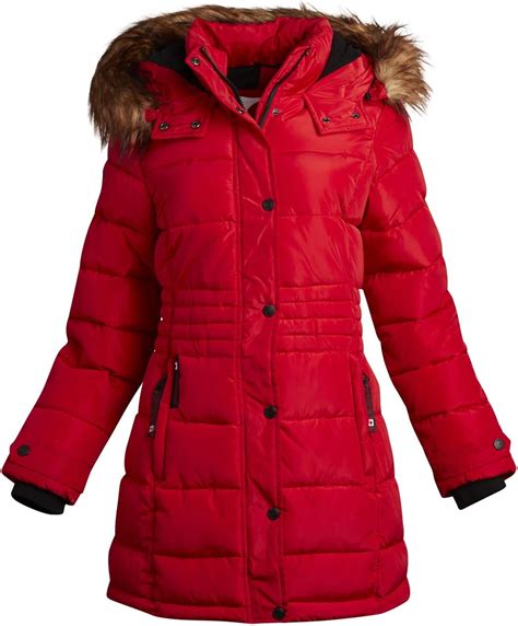Canada Weather Gear Women S Heavyweight Long Length Bubble Puffer Jacket Red