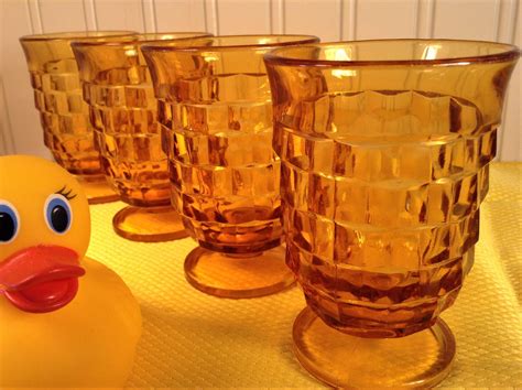 Vintage Juice Glasses Amber Glassware 4 Indiana Whitehall Amber Glasses Honey Gold Yellow
