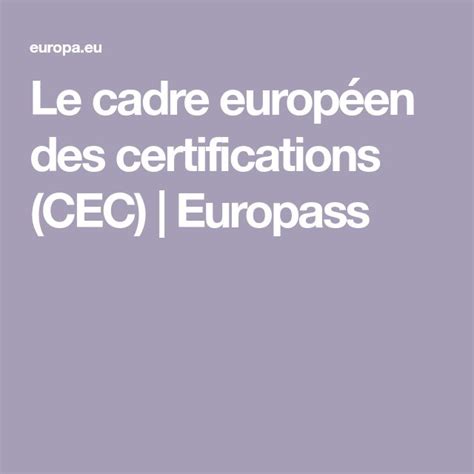 Le cadre européen des certifications CEC Europass