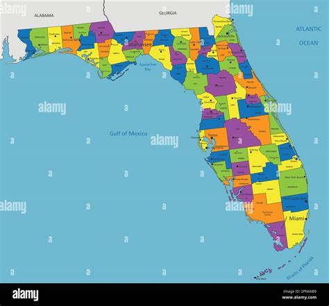 Colorido Mapa Político De Florida Con Capas Claramente Etiquetadas Y