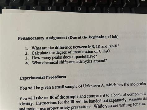 Solved Prelaboratory Assignment Due At The Beginning Of Chegg Com