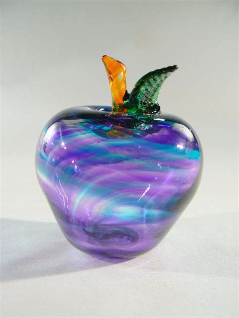 Fruit Blown Glass Apple In Blue Purple By Glassometry On Etsy 50 00 Glass Paperweights