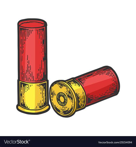 Shotgun Cartridge Color Sketch Engraving Vector Image