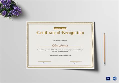 Employee Recognition Certificate Design Template In Psd Word