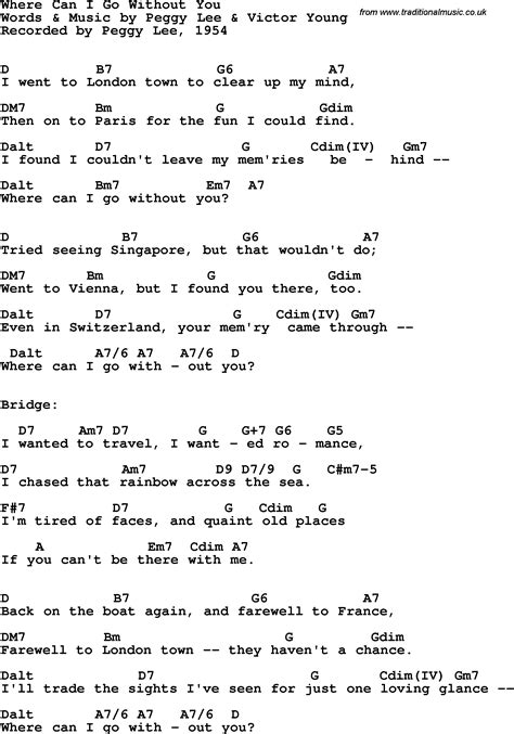 Song Lyrics With Guitar Chords For Where Can I Go Without You Peggy