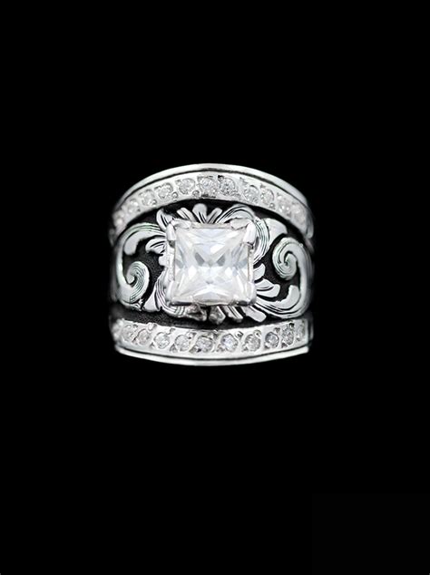 Western Sterling Silver Crystal Solitaire Ring W Oxidized Western