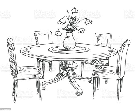 Part Of The Dining Room Round Table And Chairson The Table Vase Of