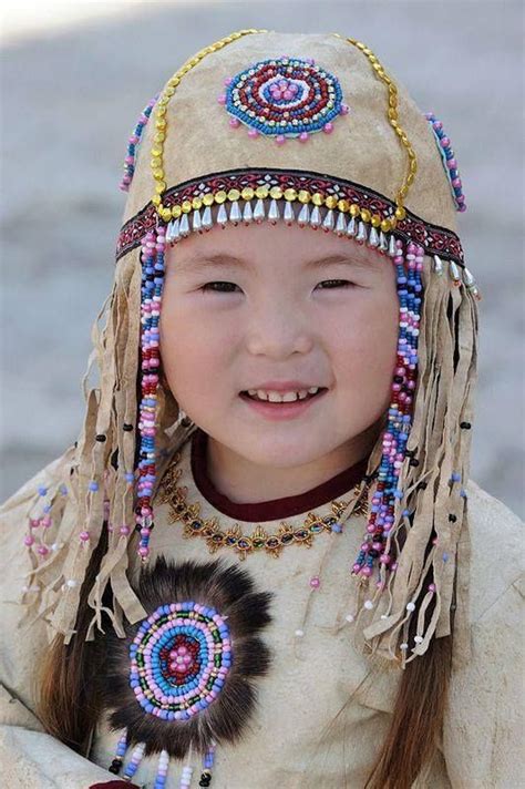 Native Smile From A Sakha Yakut Turk Child In Traditional Dress