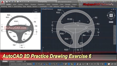 Autocad 2d Practice Drawing Exercise 6 Basic Tutorial Youtube