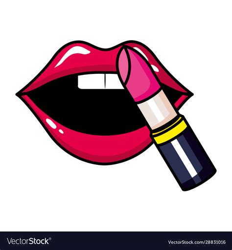Lipstick With Sexy Mouth Pop Art Style Icon Vector Image