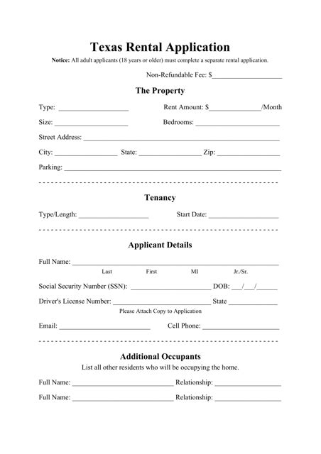 Texas Rental Application Form Fill Out Sign Online And Download Pdf