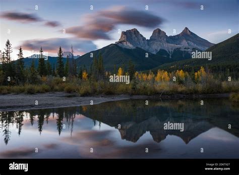 Three Sisters Peaks In Autumn During Sunrise Canmore Banff National