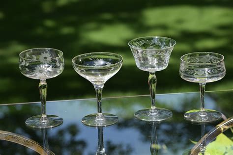 Vintage Etched Cocktail Martini Glasses Set Of 4 Vintage Set Of 4 Different Cocktail Glasses