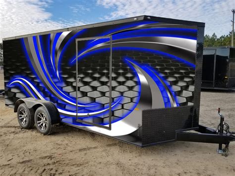 Custom Enclosed Trailer Designs By Greenback Graphics Blue And Chrome