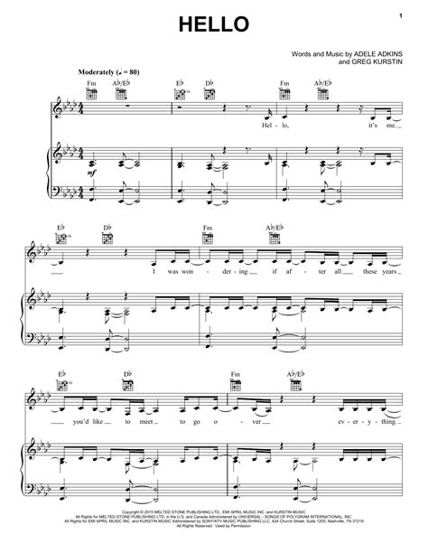 Adele Hello Sheet Music Notes Download Printable Pdf Score 122316