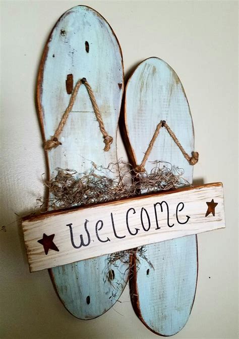 Items Similar To Primitive Wooden Flip Flop Welcome Sign On Etsy