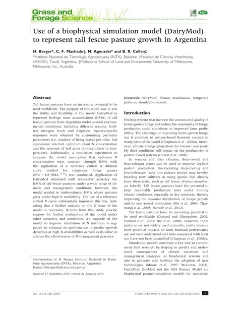 Pdf Use Of A Biophysical Simulation Model Dairymod To Represent