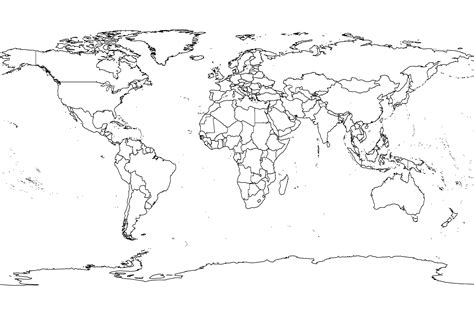 High Res World Map Political Outlines Black And White Blank World