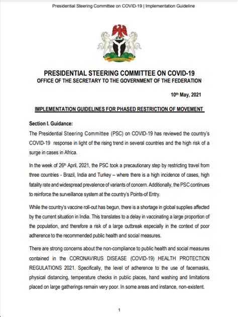 Psc Abuja Covid 19 Implementation Guidelines For Phased Restrictions