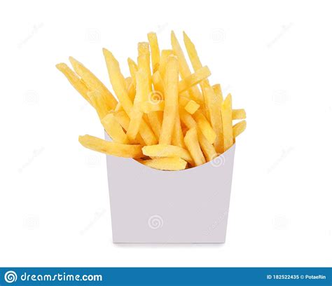 French Fries In A White Paper Box Isolated On White Background. Stock Image - Image of isolated ...