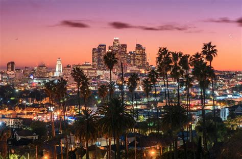 Hollywood Sunset Los Angeles Downtown Skyline Palm Trees Photography