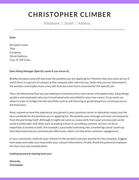 She is advised by her professor to apply for the advertised job. How to Write a Career Change Cover Letter | Climb Credit
