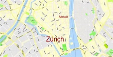 Zurich Switzerland Editable PDF Map, exact vector street map printable