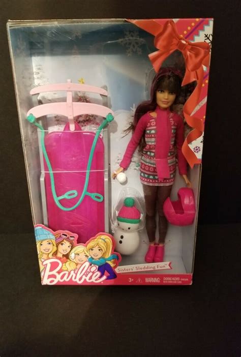 Brand New Mattel Barbie Sisters Sledding Fun Xmas Skipper Holiday Snowman Mattel Barbie