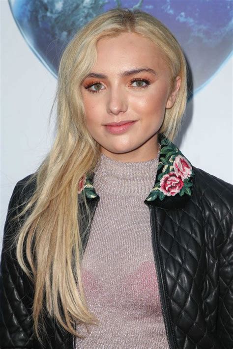 Peyton List Straight Platinum Blonde Long Layers Side Part Hairstyle
