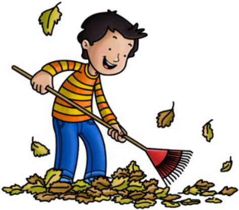 Janitor Clipart Sweeping Leave Raking Leaves Cartoon Png Download