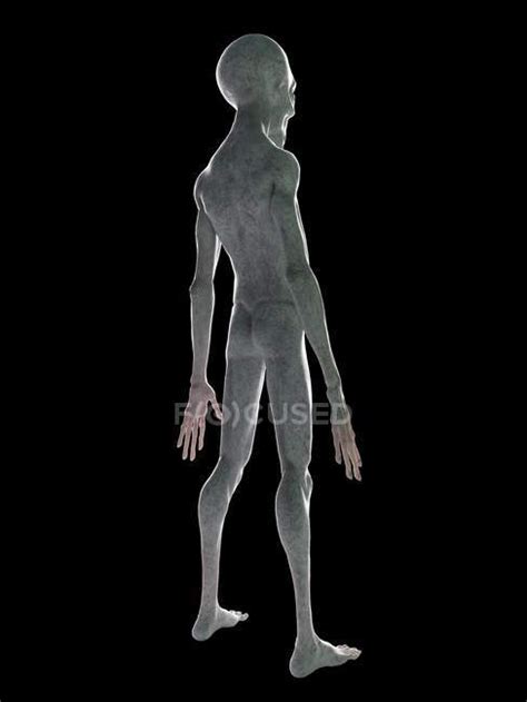 Grey Alien On Black Background Digital Illustration — Monster Spooky