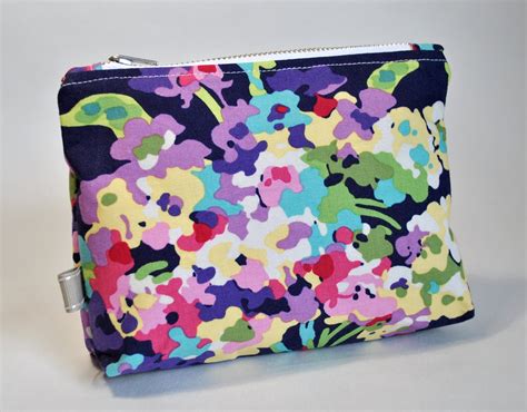 Make Up Purse Cosmetics Bag Deep Purple Abstract Floral Uk Handmade On