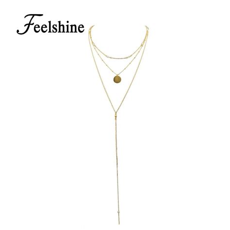 New Body Sex Chain Gold Color Long Chain Multilayer Chain Necklace Round Pendant Necklace
