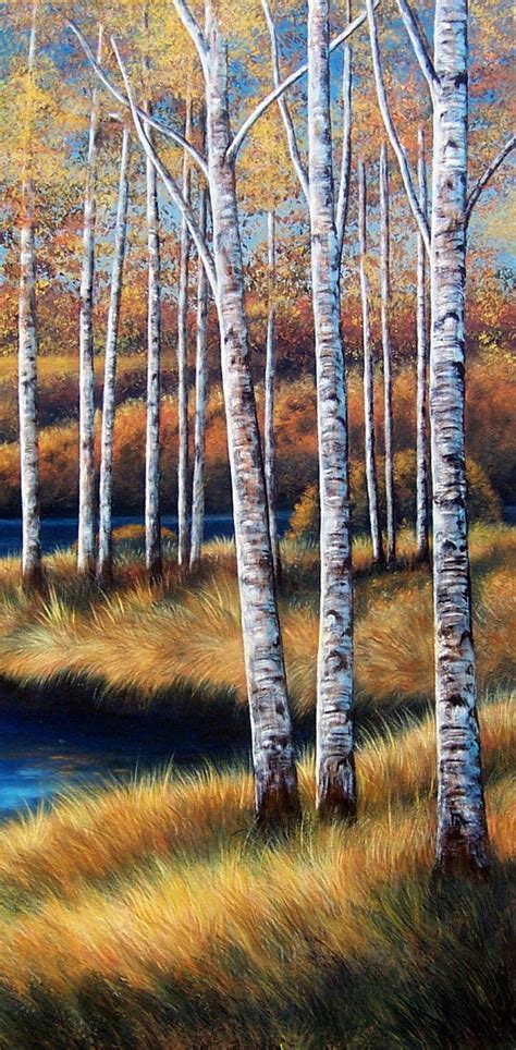Birch Trees Original Painting Landscape Forest River 3 Etsy