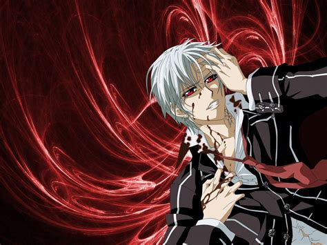 Tie Red Eyes Vampire Knight Anime Boys White Hair Hands In