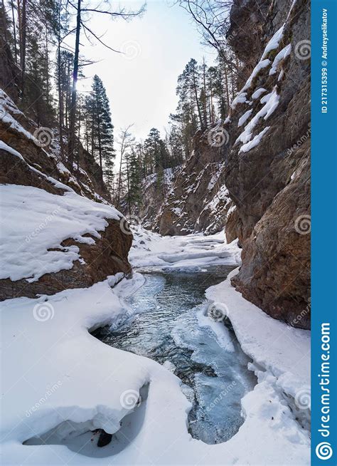 The Frozen Bed Of The Kyngyrga Mountain River In Early Spring Arshan
