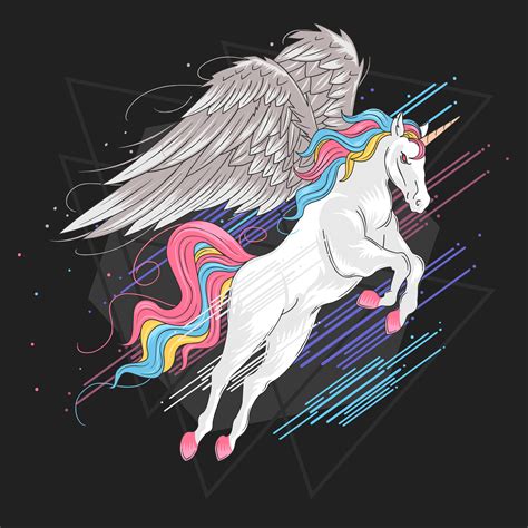 Unicornio Alado Volador Con Cabello Arcoiris 1156767 Vector En Vecteezy