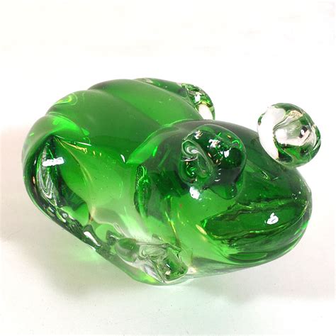 Glass Frog Figurine Green Art Glass Paperweight 6 Etsy