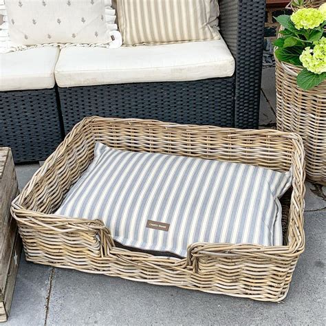 Wicker Dog Bed With Patterned Cushion Country Abodes